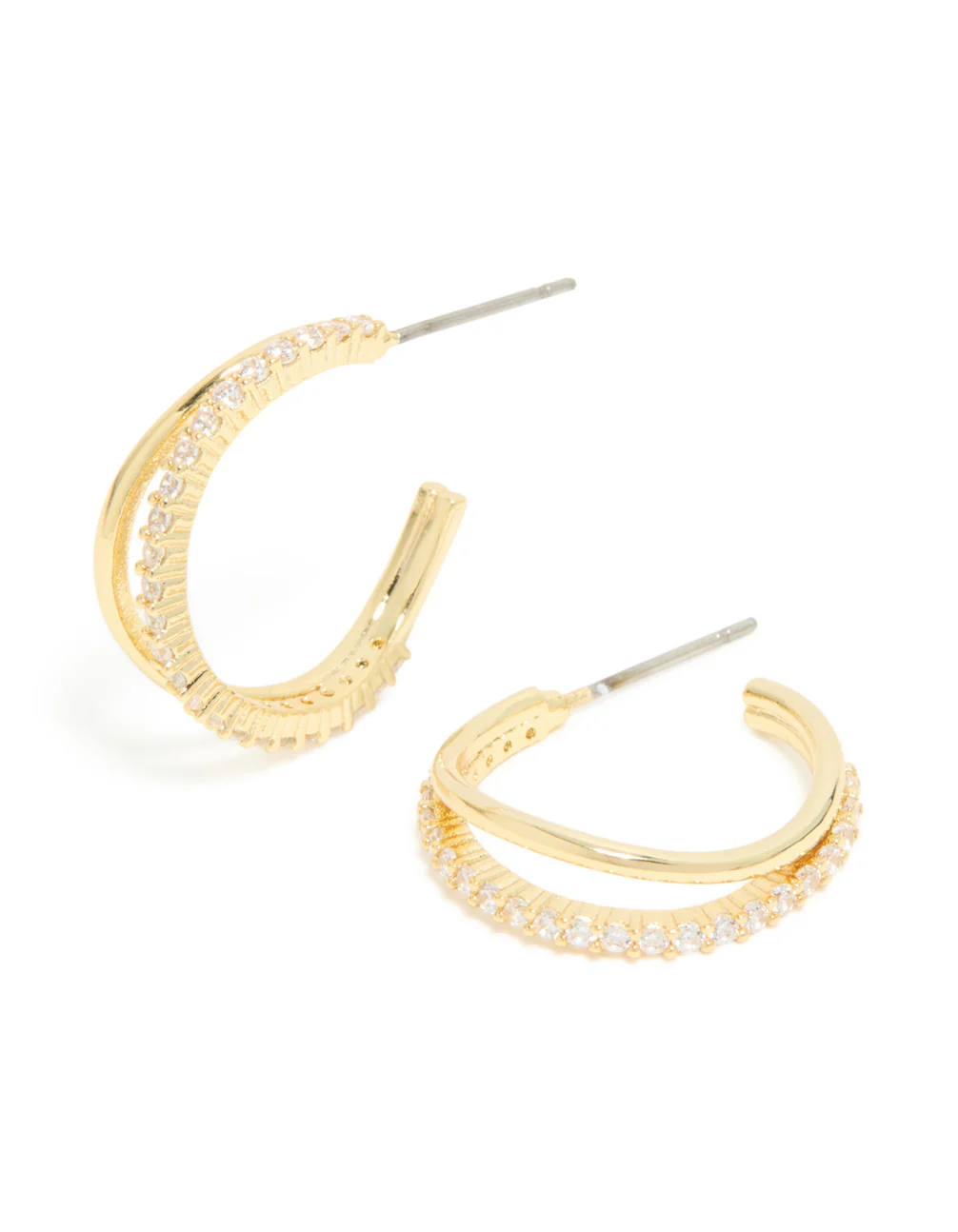 Gold Plated Cubic Zirconia Organic Open Split Hoop Earrings - Image 2