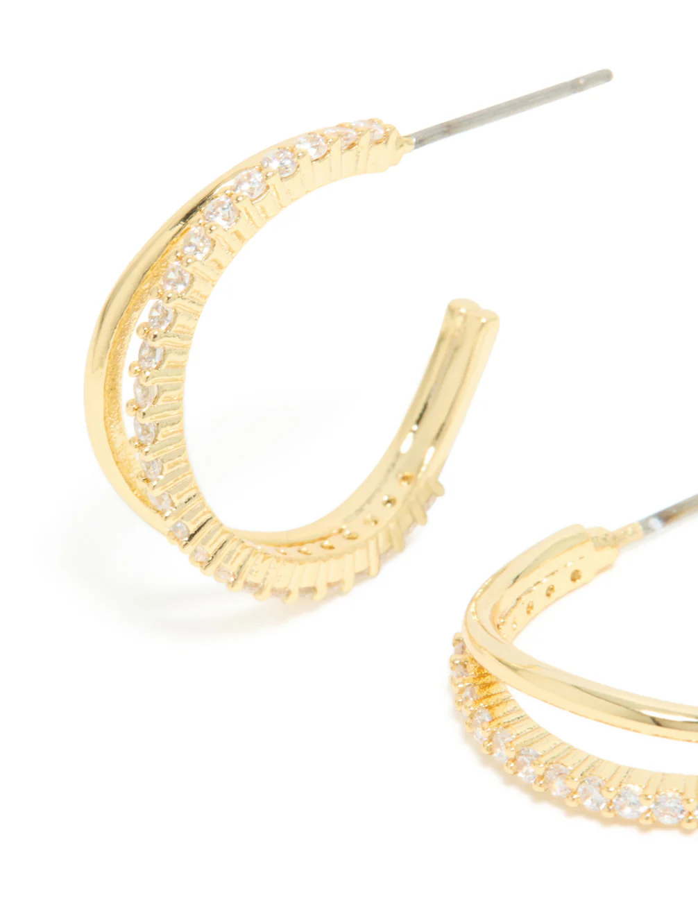 Gold Plated Cubic Zirconia Organic Open Split Hoop Earrings - Image 4