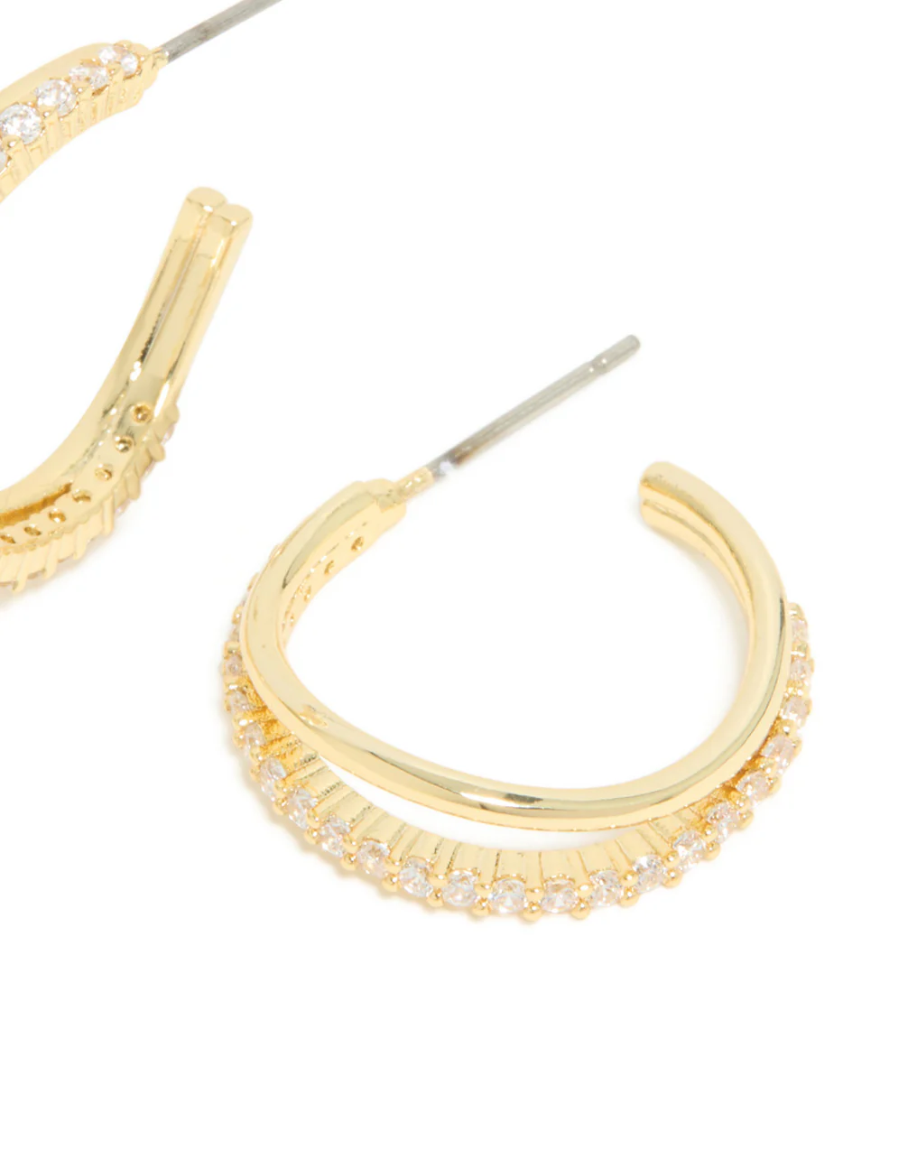 Gold Plated Cubic Zirconia Organic Open Split Hoop Earrings - Image 5