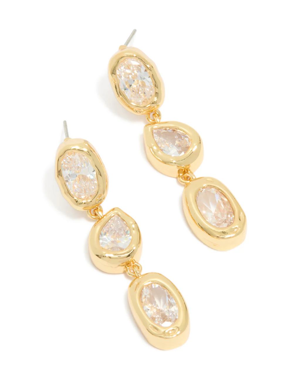 Gold Plated Cubic Zirconia Organic Statement Drop Earrings - Image 2