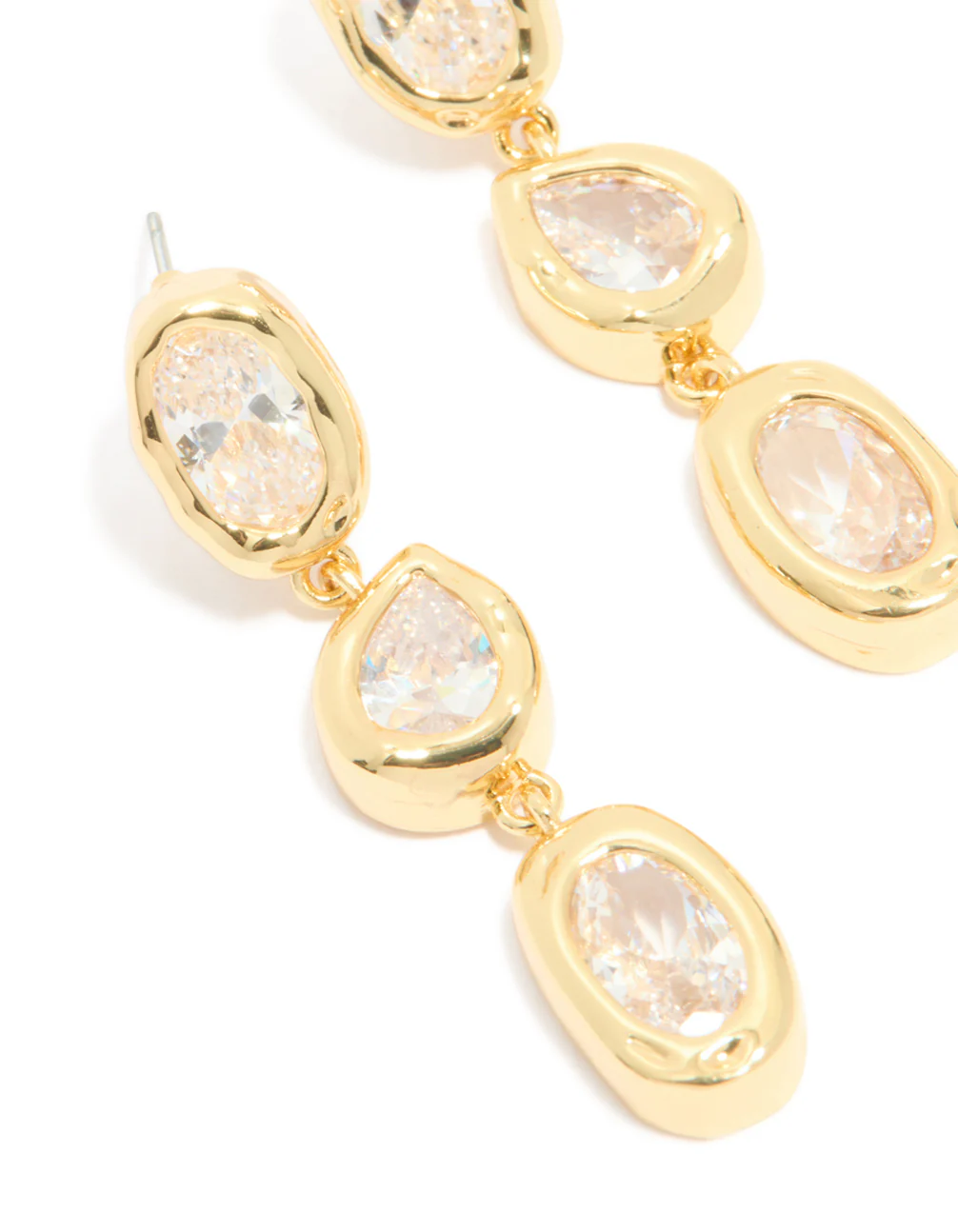 Gold Plated Cubic Zirconia Organic Statement Drop Earrings - Image 4