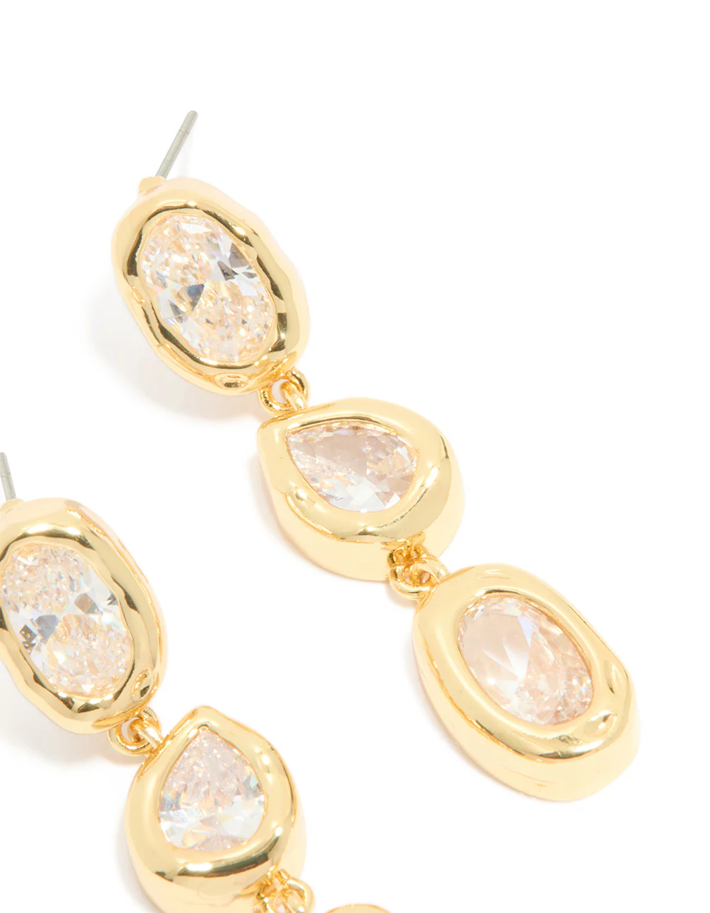 Gold Plated Cubic Zirconia Organic Statement Drop Earrings - Image 5