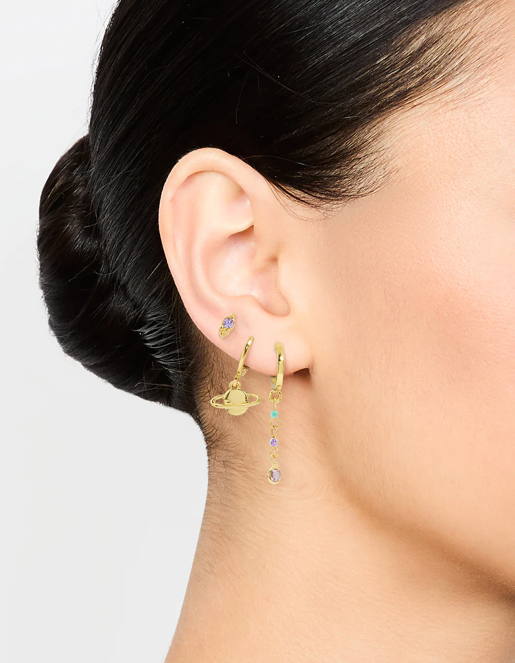 Gold Plated Cubic Zirconia Outer Space Earrings 3-Pack - Image 2