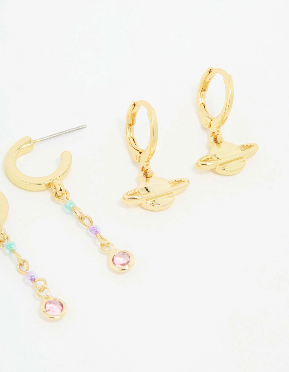 Gold Plated Cubic Zirconia Outer Space Earrings 3-Pack - Image 5