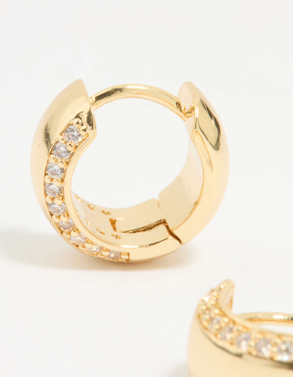 Gold Plated Cubic Zirconia Outline Bold Huggie Earrings - Image 2
