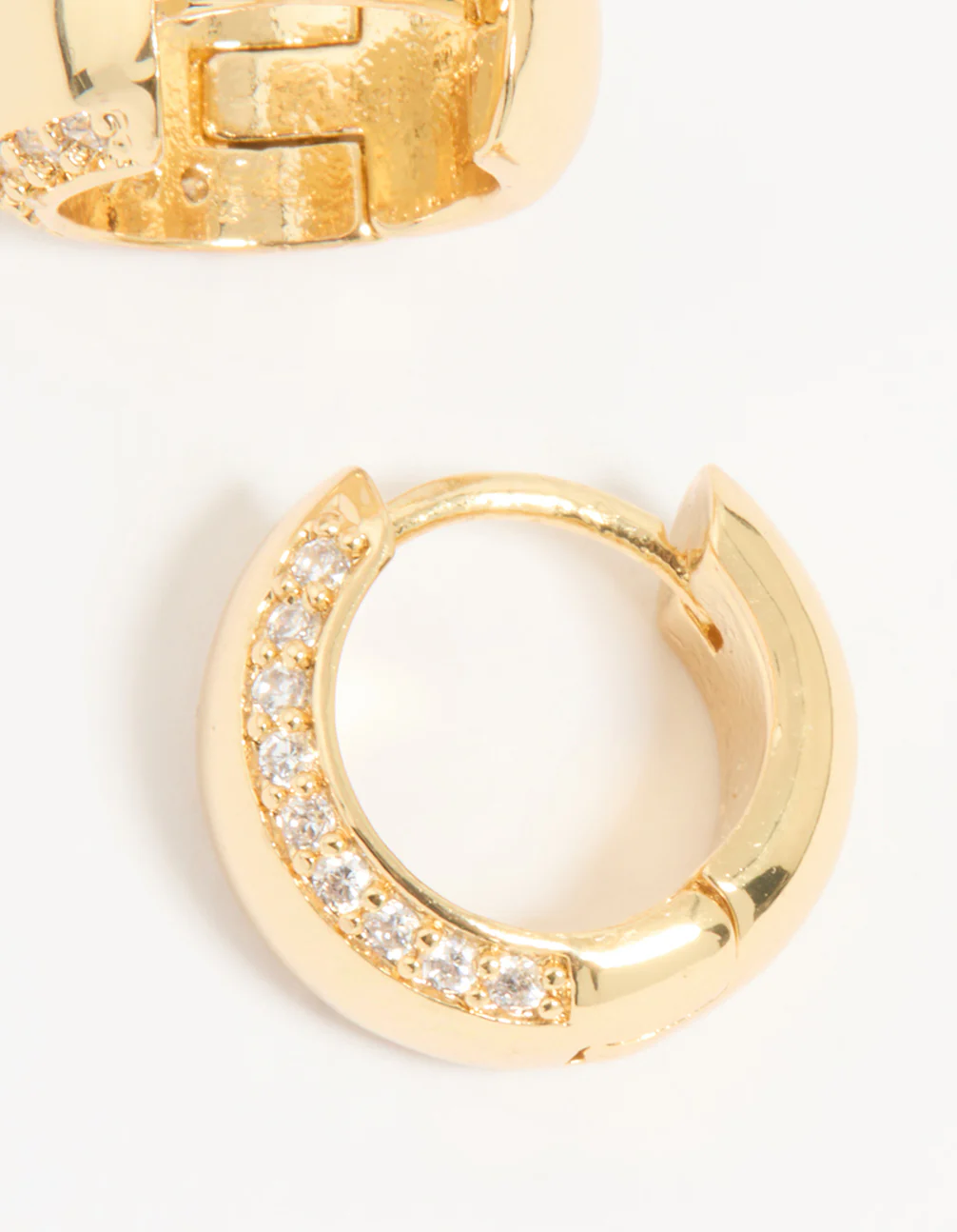 Gold Plated Cubic Zirconia Outline Bold Huggie Earrings - Image 3