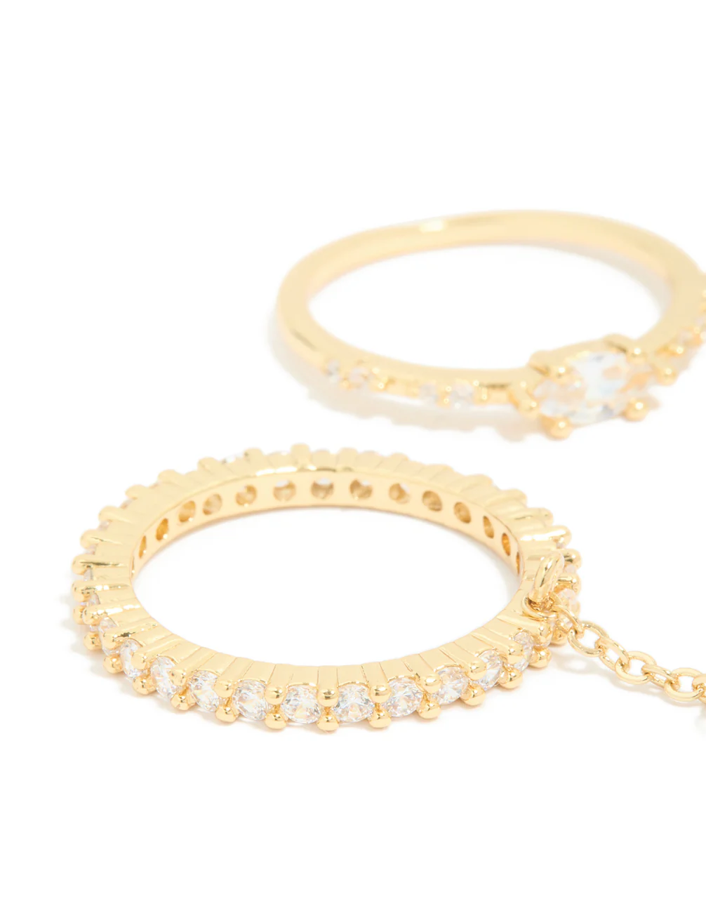 Gold Plated Cubic Zirconia Oval & Chain Rings 3-Pack - Image 2