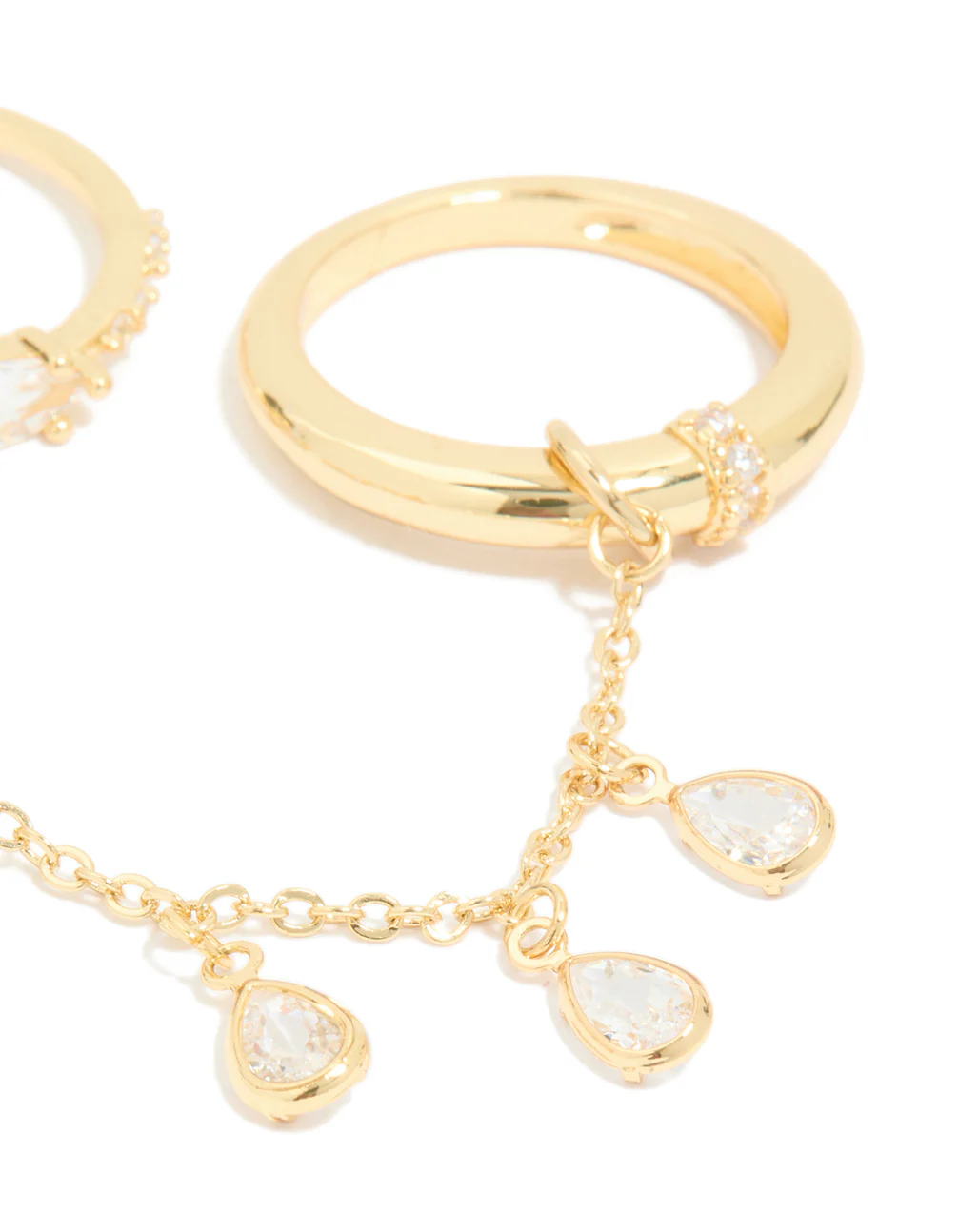 Gold Plated Cubic Zirconia Oval & Chain Rings 3-Pack - Image 3
