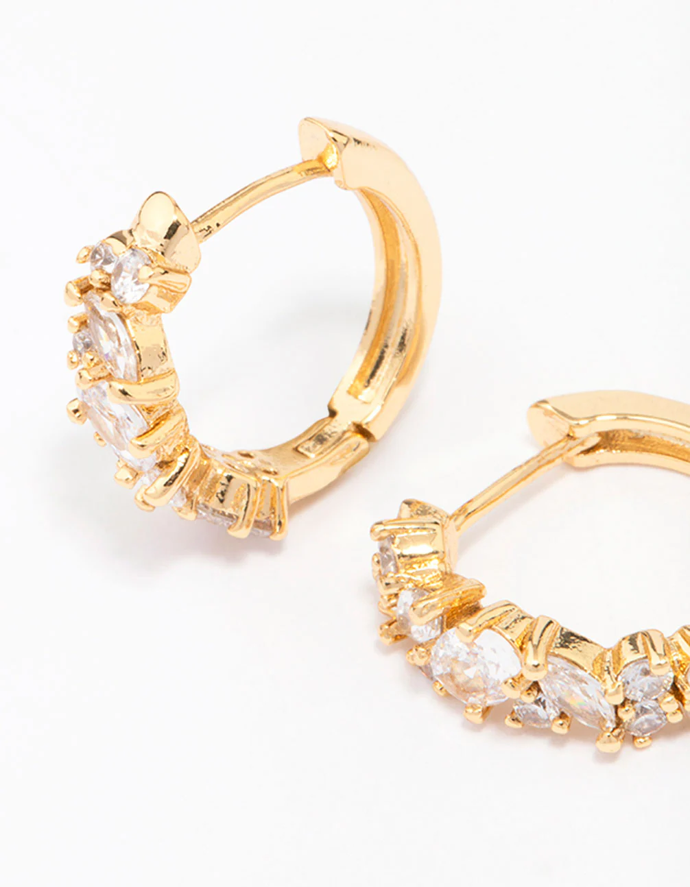 Gold Plated Cubic Zirconia Oval Cluster Hoop Earrings - Image 3