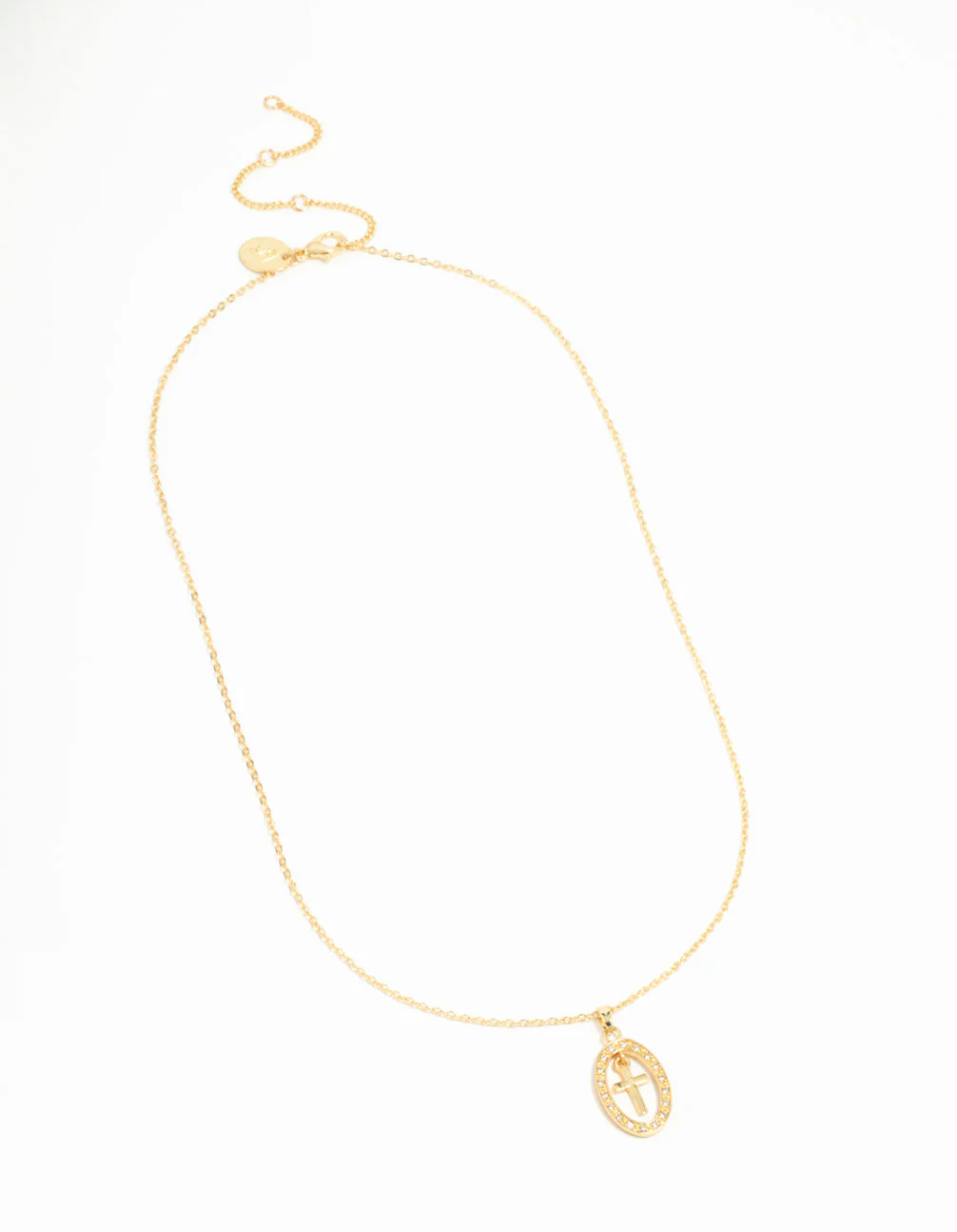 Gold Plated Cubic Zirconia Oval Cross Necklace - Image 2