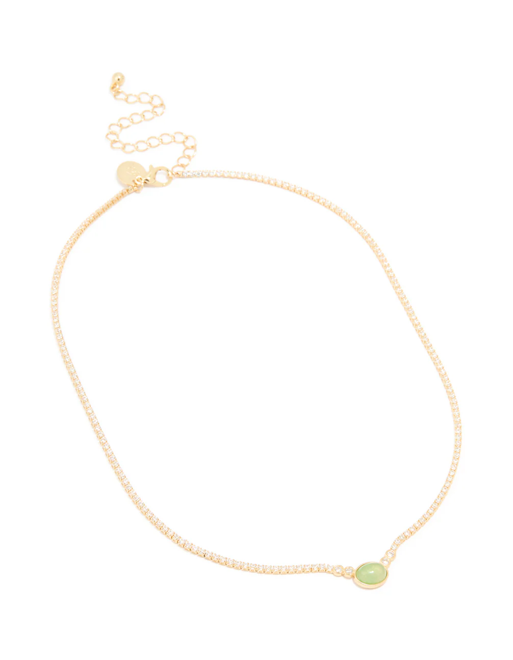 Gold Plated Cubic Zirconia Oval Green Semi Precious Stone Cup Chain Necklace - Image 4
