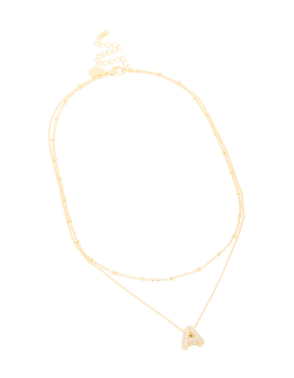Gold Plated Cubic Zirconia Pave Bubble Letter A Layered Necklace - Image 2