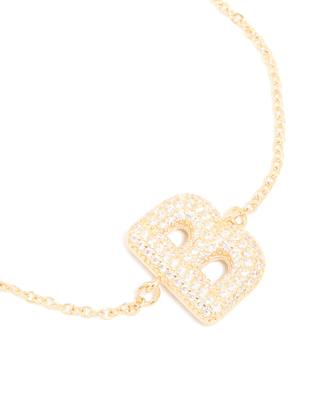 Gold Plated Cubic Zirconia Pave Bubble Letter B Toggle Bracelet - Image 2