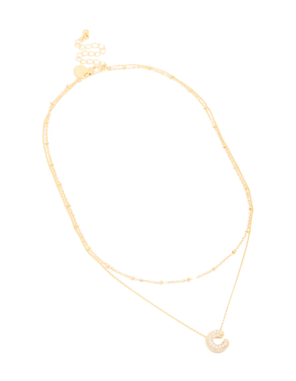 Gold Plated Cubic Zirconia Pave Bubble Letter C Layered Necklace - Image 2