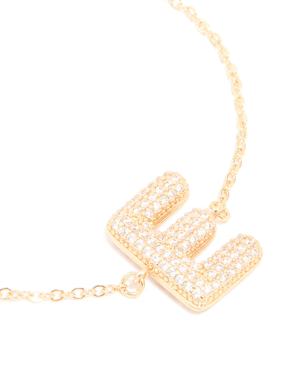 Gold Plated Cubic Zirconia Pave Bubble Letter E Toggle Bracelet - Image 2
