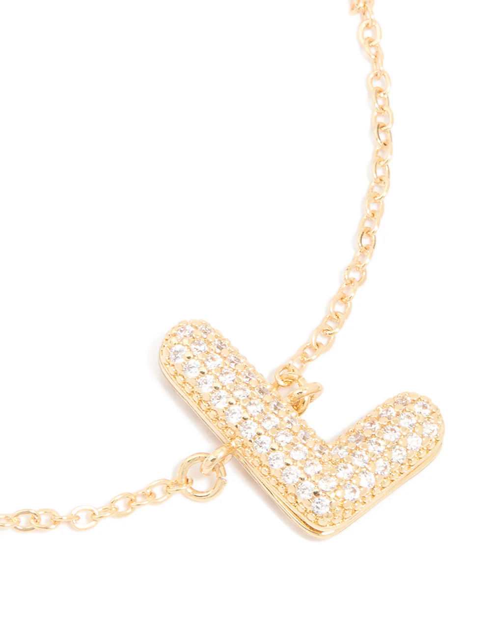 Gold Plated Cubic Zirconia Pave Bubble Letter L Toggle Bracelet - Image 2