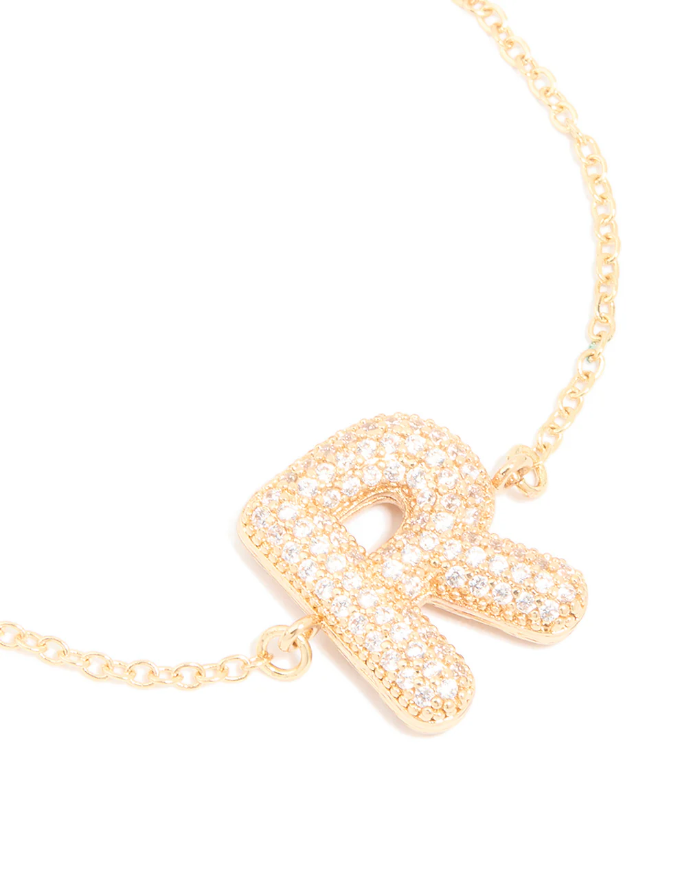 Gold Plated Cubic Zirconia Pave Bubble Letter R Toggle Bracelet - Image 2