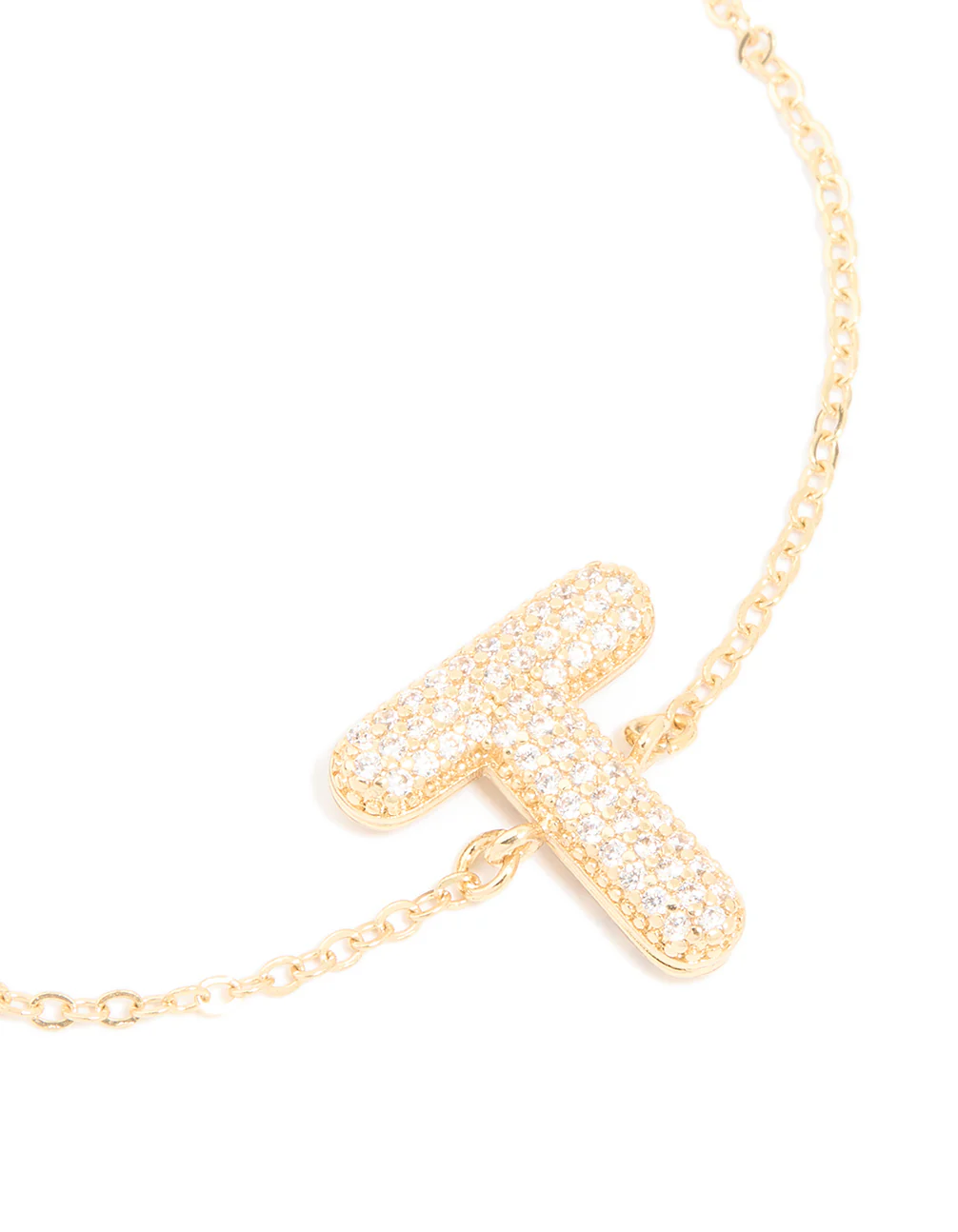 Gold Plated Cubic Zirconia Pave Bubble Letter T Toggle Bracelet - Image 2