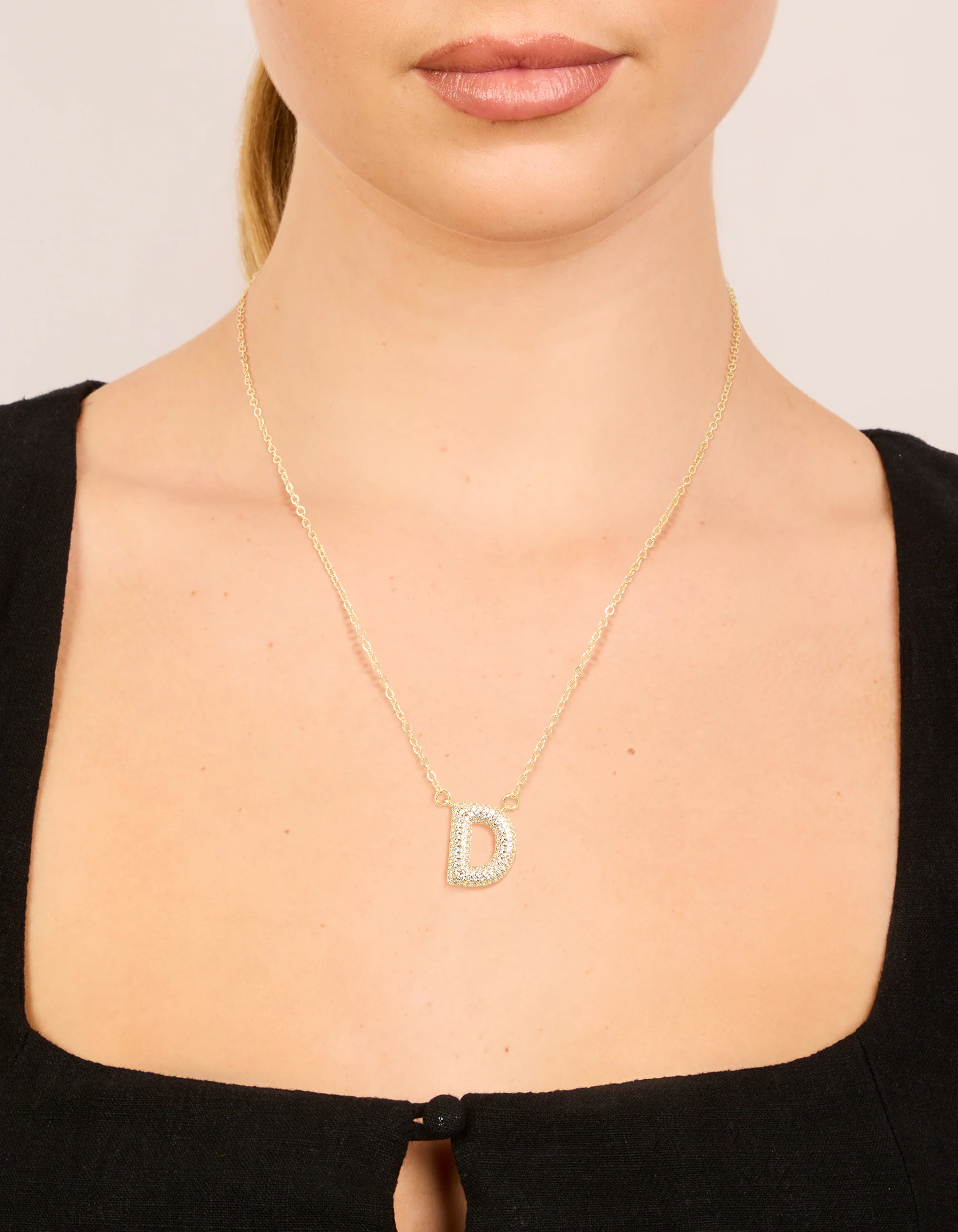 Gold Plated Cubic Zirconia Pave Letter D Necklace - Image 2