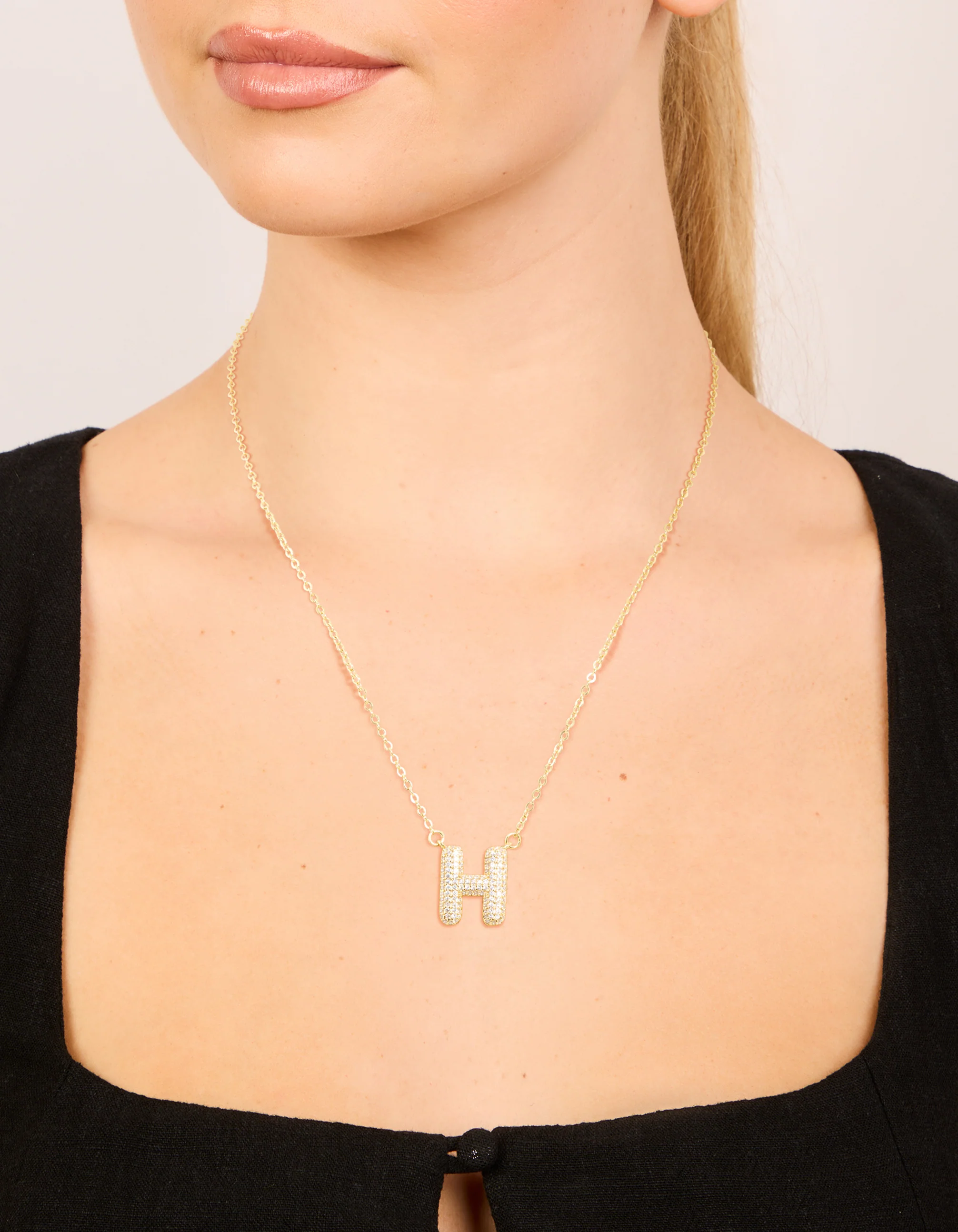 Gold Plated Cubic Zirconia Pave Letter H Necklace - Image 2