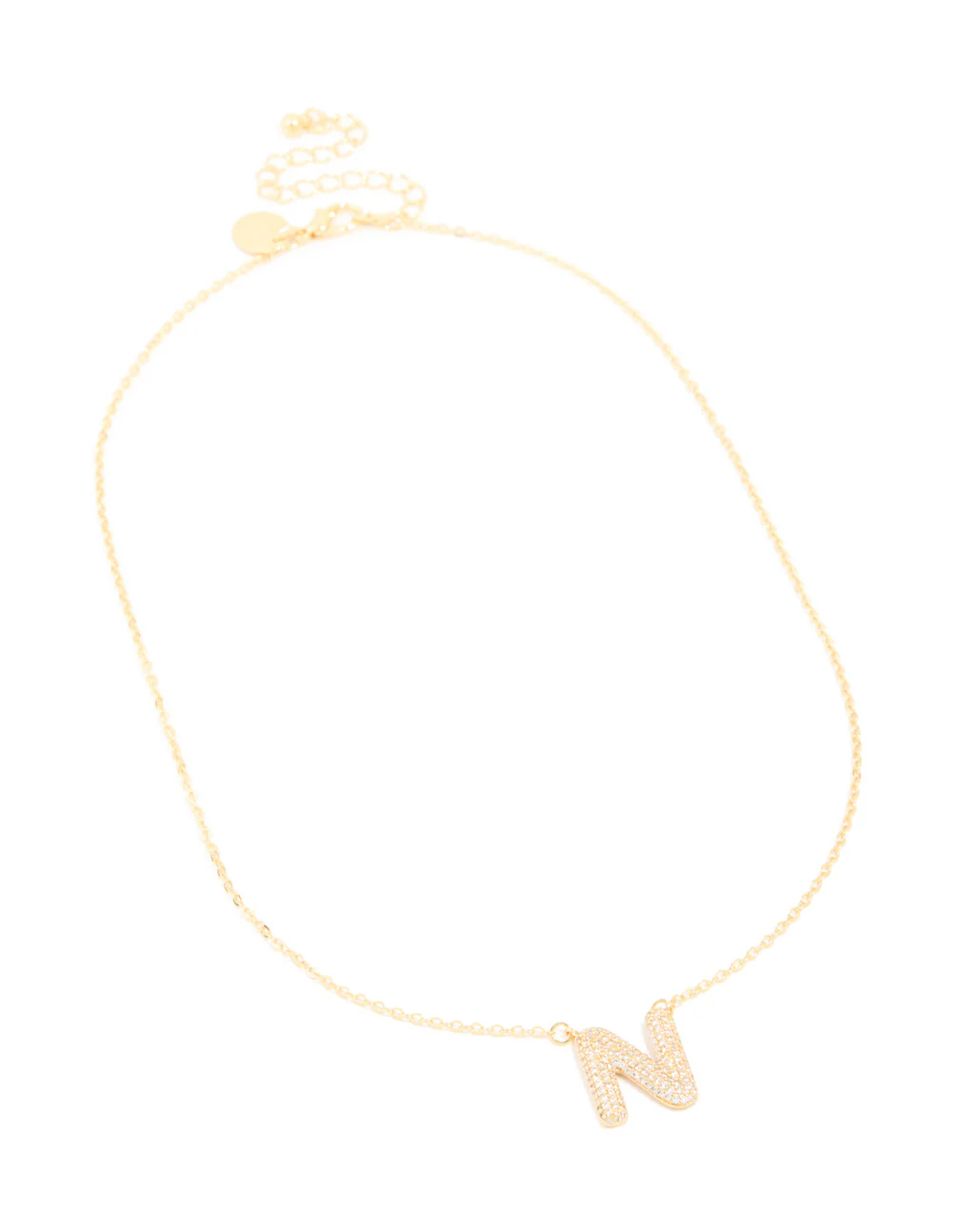 Gold Plated Cubic Zirconia Pave Letter N Necklace - Image 4