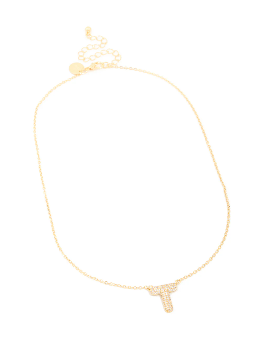 Gold Plated Cubic Zirconia Pave Letter T Necklace - Image 4