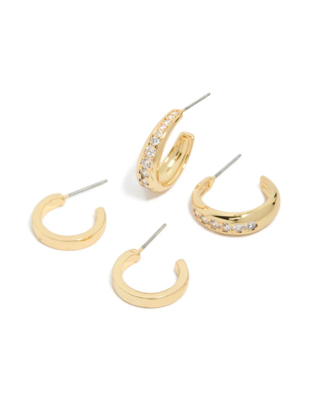Gold Plated Cubic Zirconia Pavé Line Open Hoop Earrings 2-Pack - Image 2