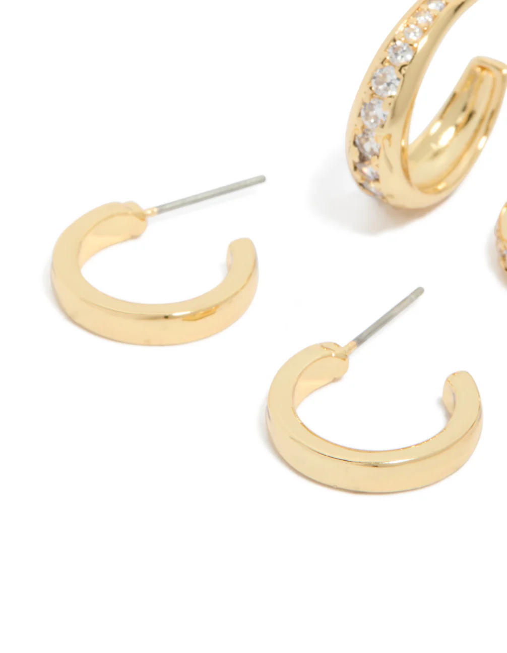 Gold Plated Cubic Zirconia Pavé Line Open Hoop Earrings 2-Pack - Image 4