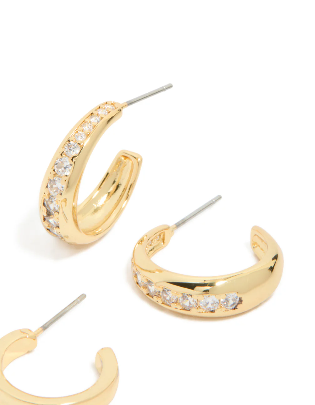 Gold Plated Cubic Zirconia Pavé Line Open Hoop Earrings 2-Pack - Image 5