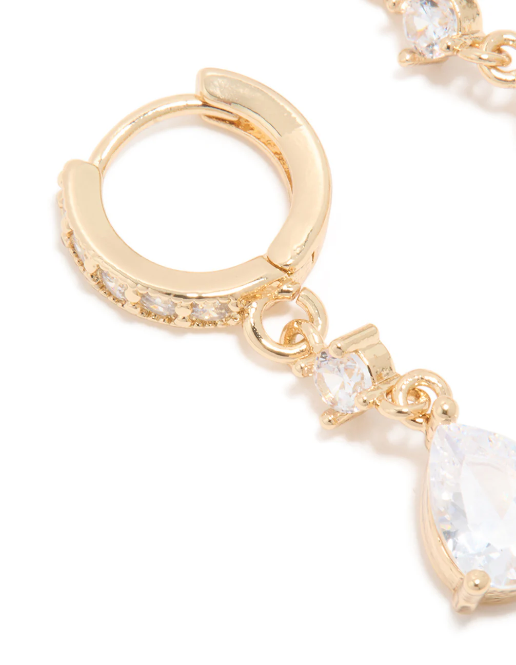 Gold Plated Cubic Zirconia Pear Drop Huggie Earrings - Image 2