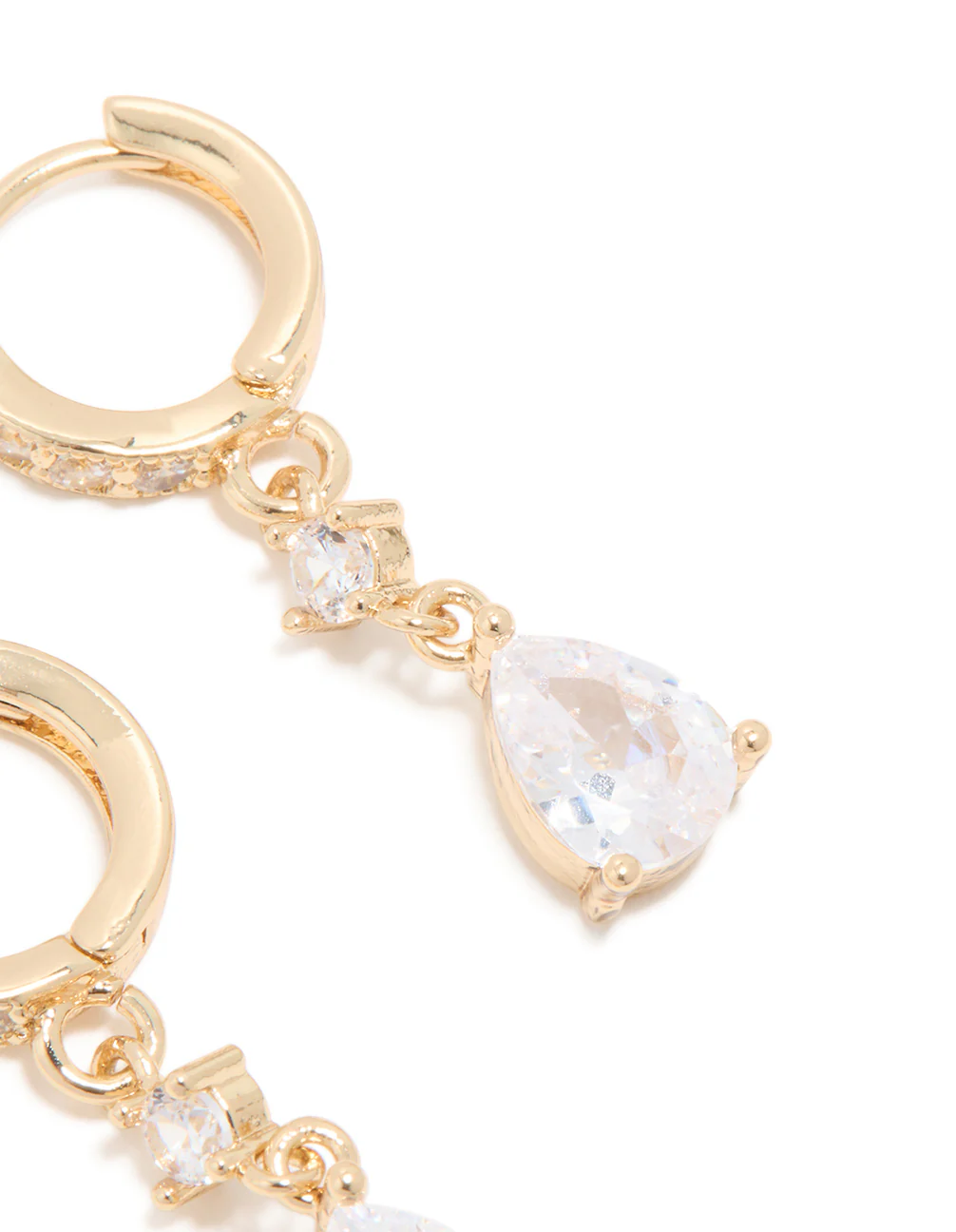 Gold Plated Cubic Zirconia Pear Drop Huggie Earrings - Image 3