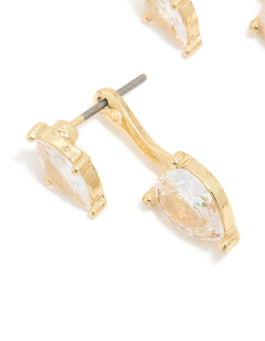 Gold Plated Cubic Zirconia Pear Ear Jacket Earrings - Image 2