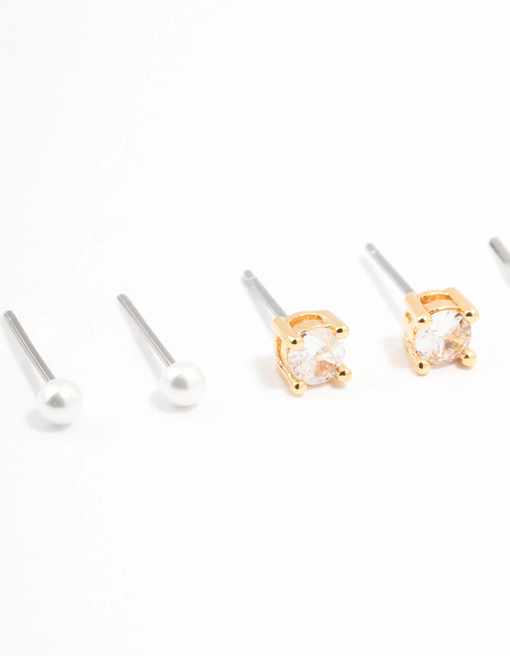Gold Plated Cubic Zirconia Pearl Ball Stud Earrings 3-Pack - Image 2