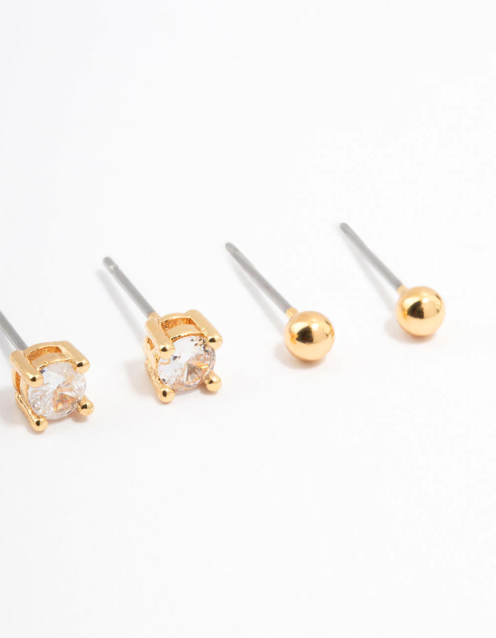Gold Plated Cubic Zirconia Pearl Ball Stud Earrings 3-Pack - Image 3