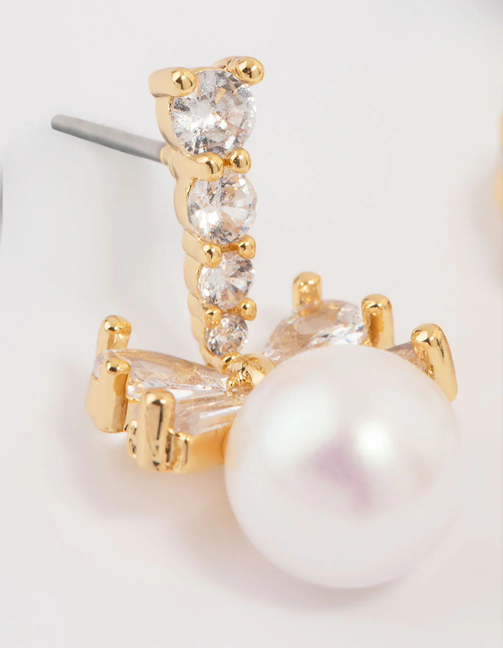 Gold Plated Cubic Zirconia & Pearl Bow Drop Earrings - Image 4