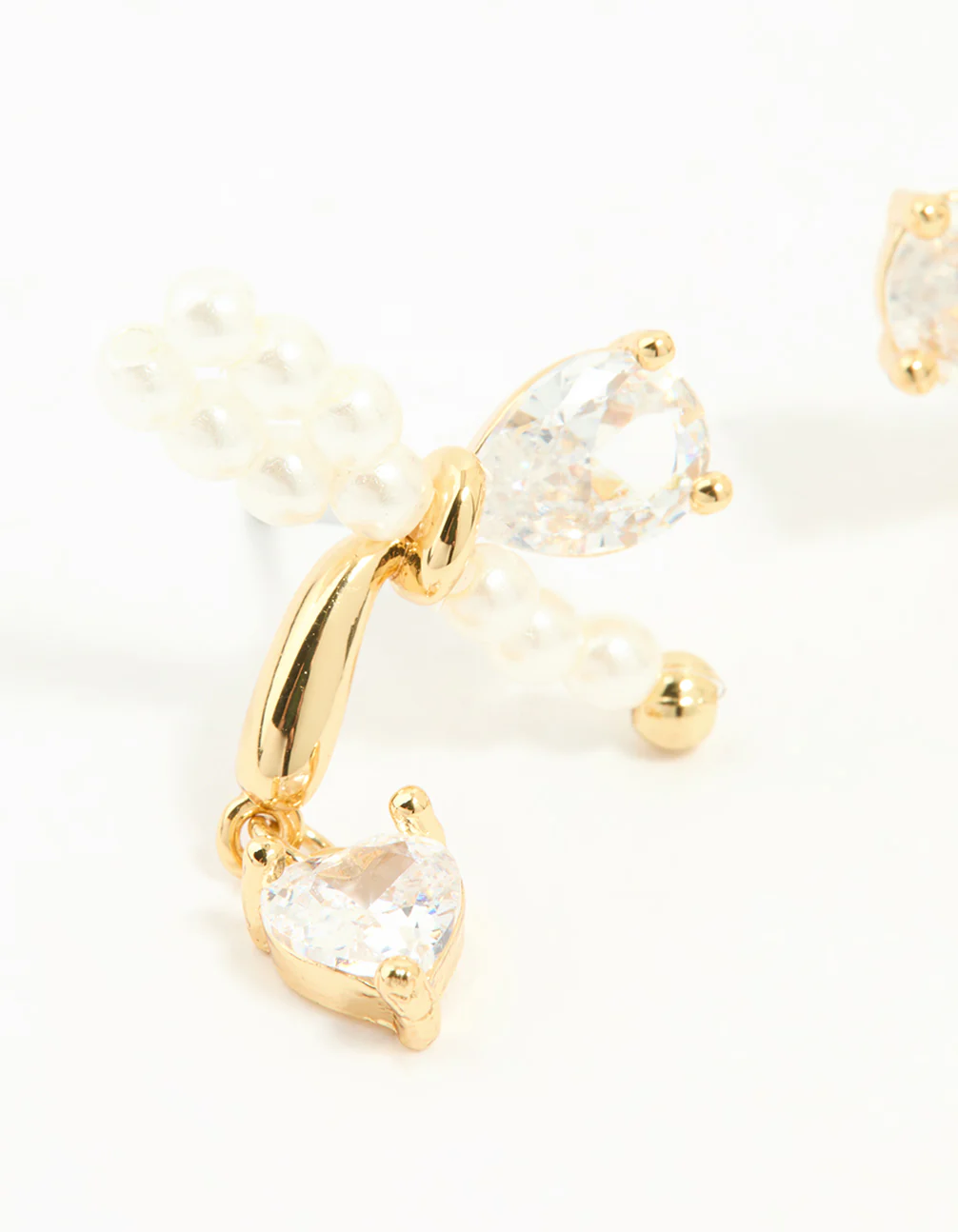 Gold Plated Cubic Zirconia & Pearl Bow Stud Earrings - Image 4