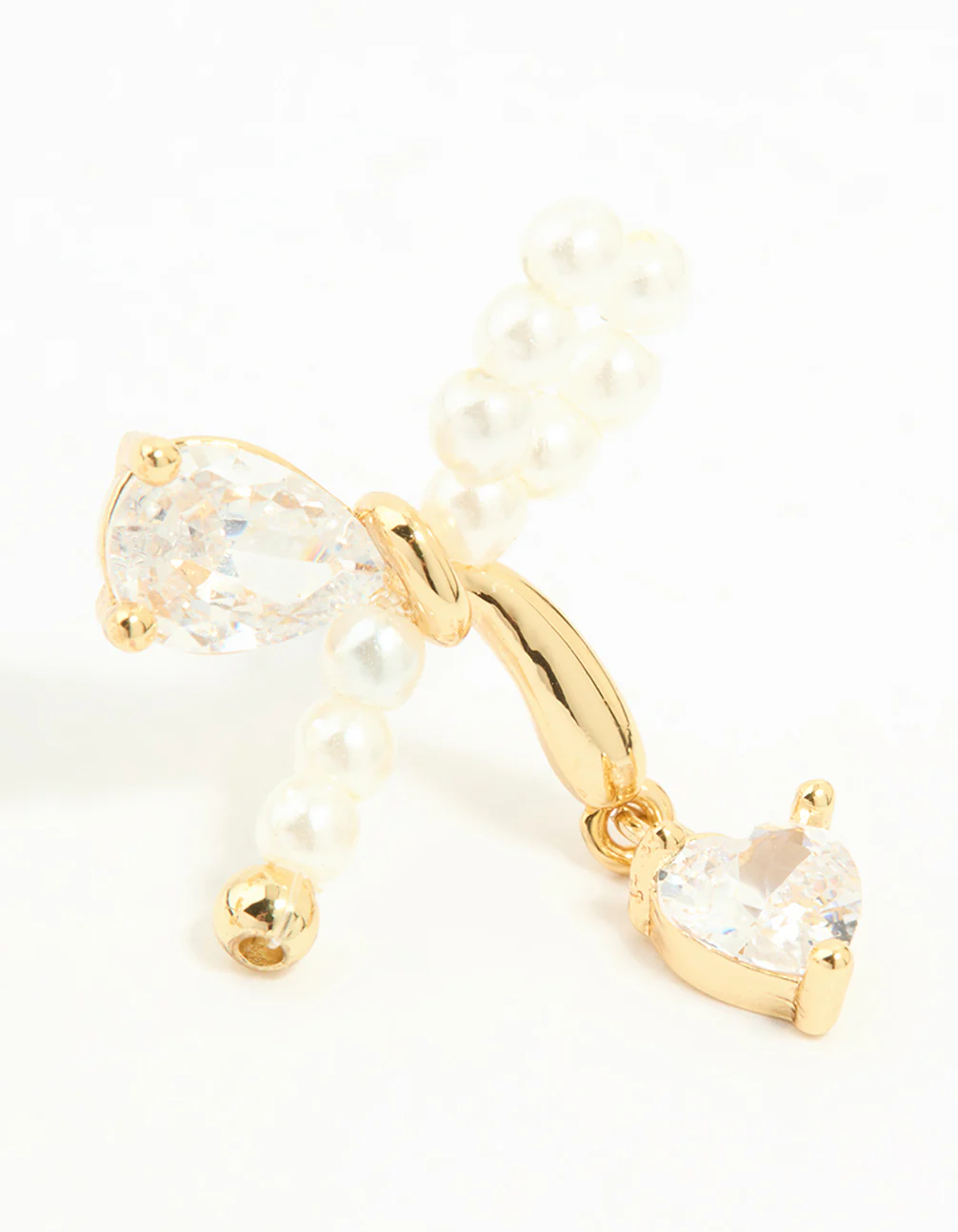 Gold Plated Cubic Zirconia & Pearl Bow Stud Earrings - Image 5