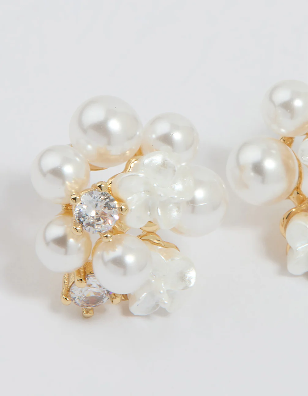 Gold Plated Cubic Zirconia Pearl Cluster Stud Earrings - Image 4