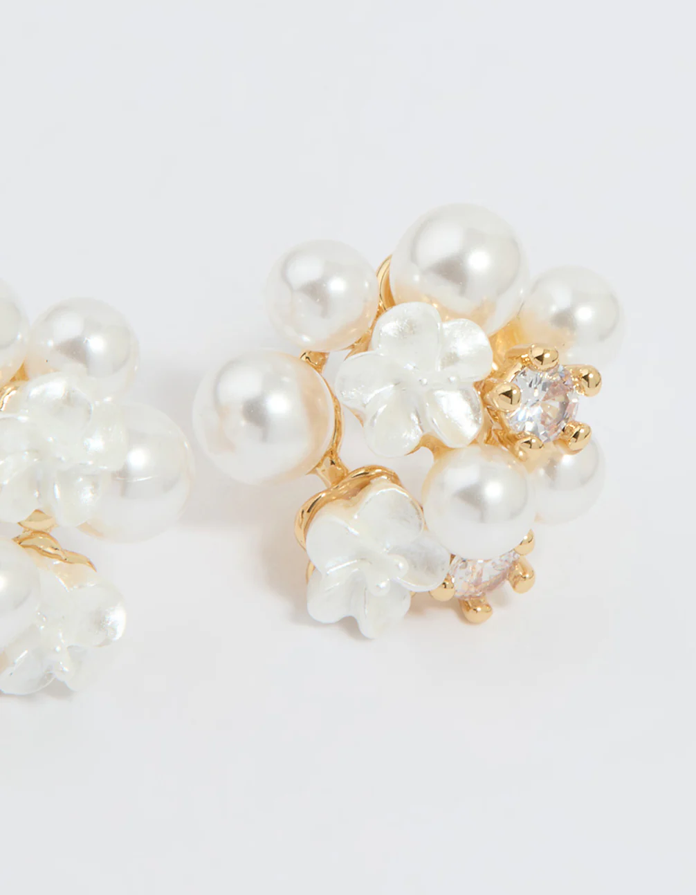 Gold Plated Cubic Zirconia Pearl Cluster Stud Earrings - Image 5