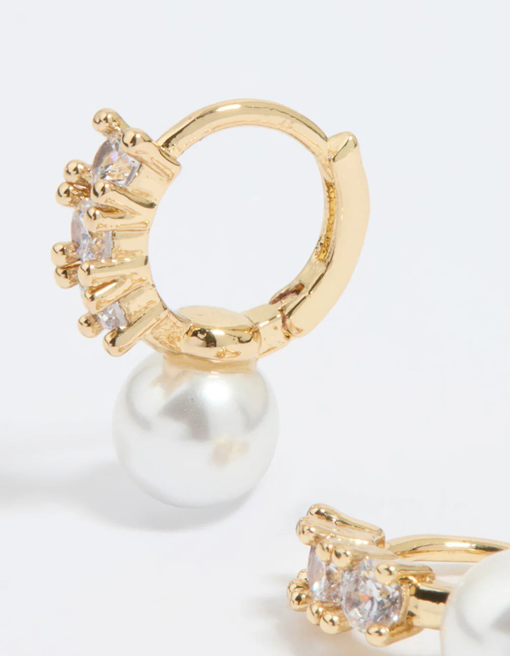 Gold Plated Cubic Zirconia Pearl Drop Huggie Earrings - Image 4