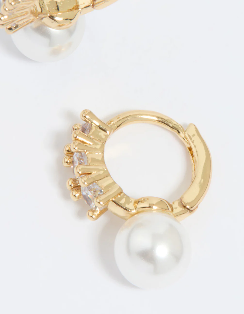 Gold Plated Cubic Zirconia Pearl Drop Huggie Earrings - Image 5