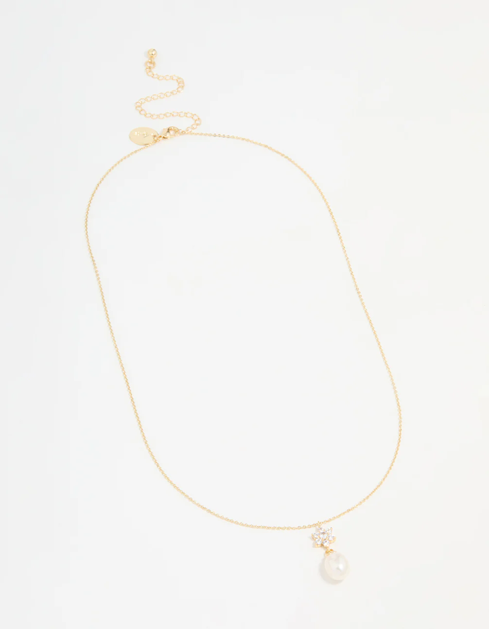 Gold Plated Cubic Zirconia & Pearl Flower Necklace - Image 4