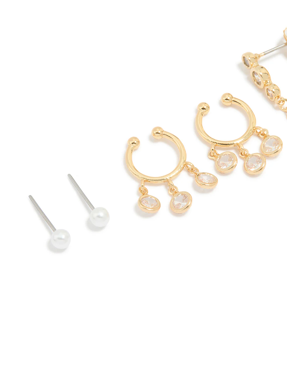 Gold Plated Cubic Zirconia & Pearl Huggie Earrings 4-Pack - Image 2