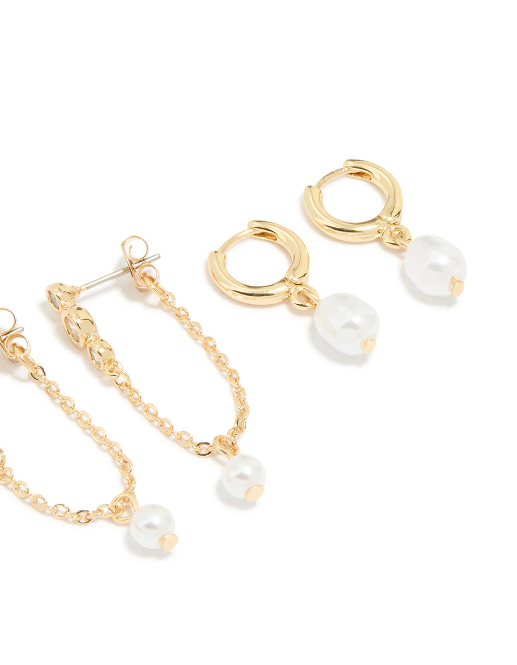 Gold Plated Cubic Zirconia & Pearl Huggie Earrings 4-Pack - Image 3