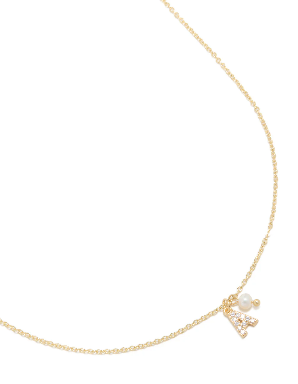 Gold Plated Cubic Zirconia & Pearl Letter A Necklace - Image 2