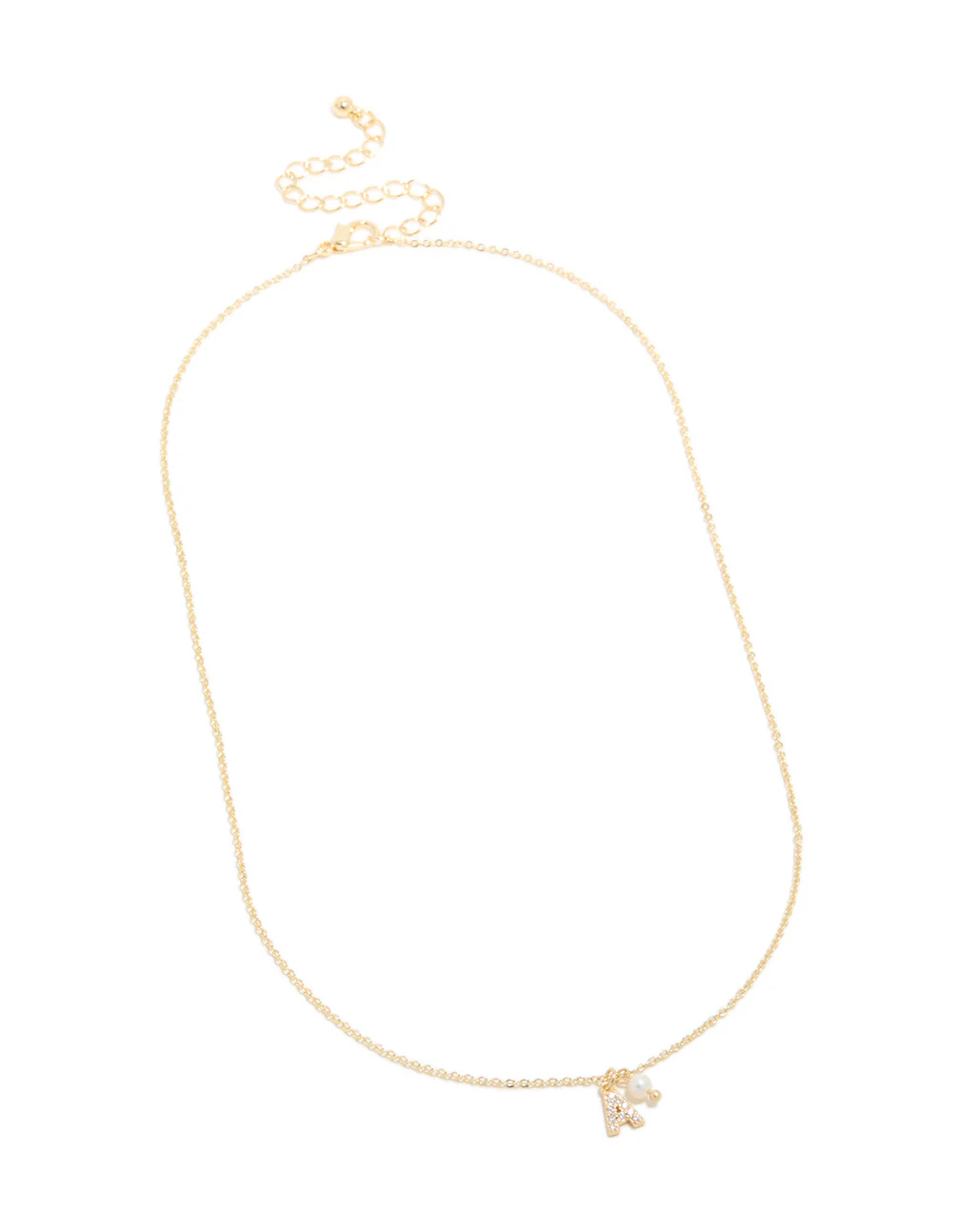 Gold Plated Cubic Zirconia & Pearl Letter A Necklace - Image 4