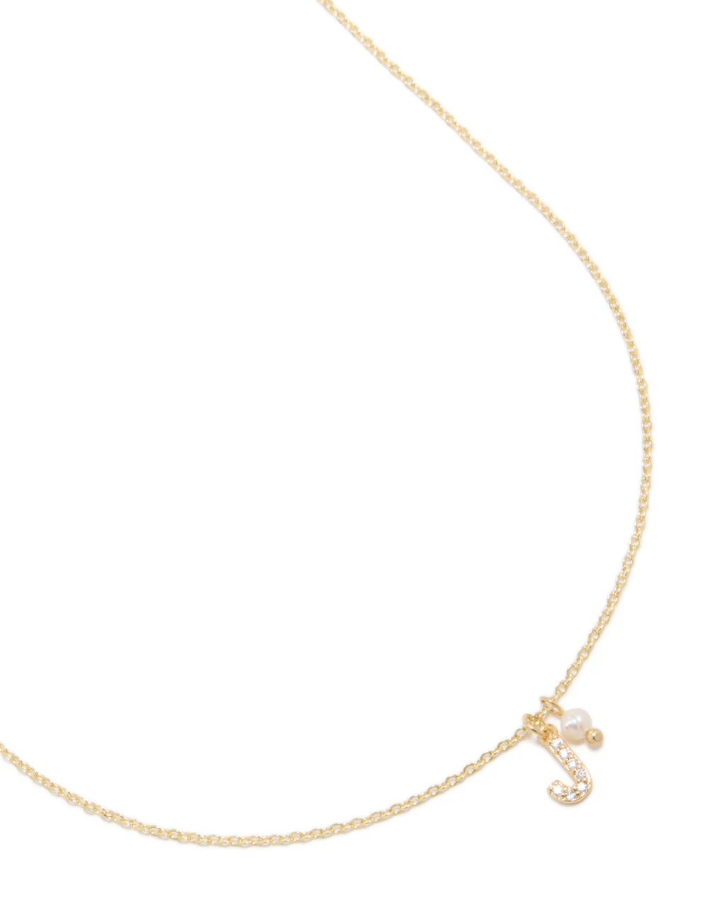 Gold Plated Cubic Zirconia & Pearl Letter J Necklace - Image 2