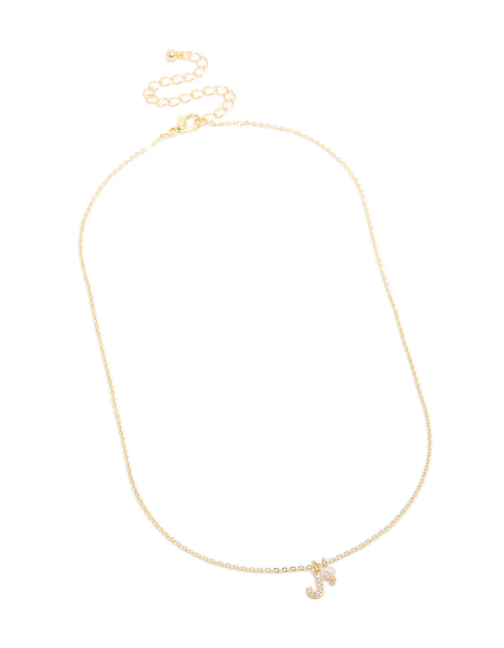 Gold Plated Cubic Zirconia & Pearl Letter J Necklace - Image 4