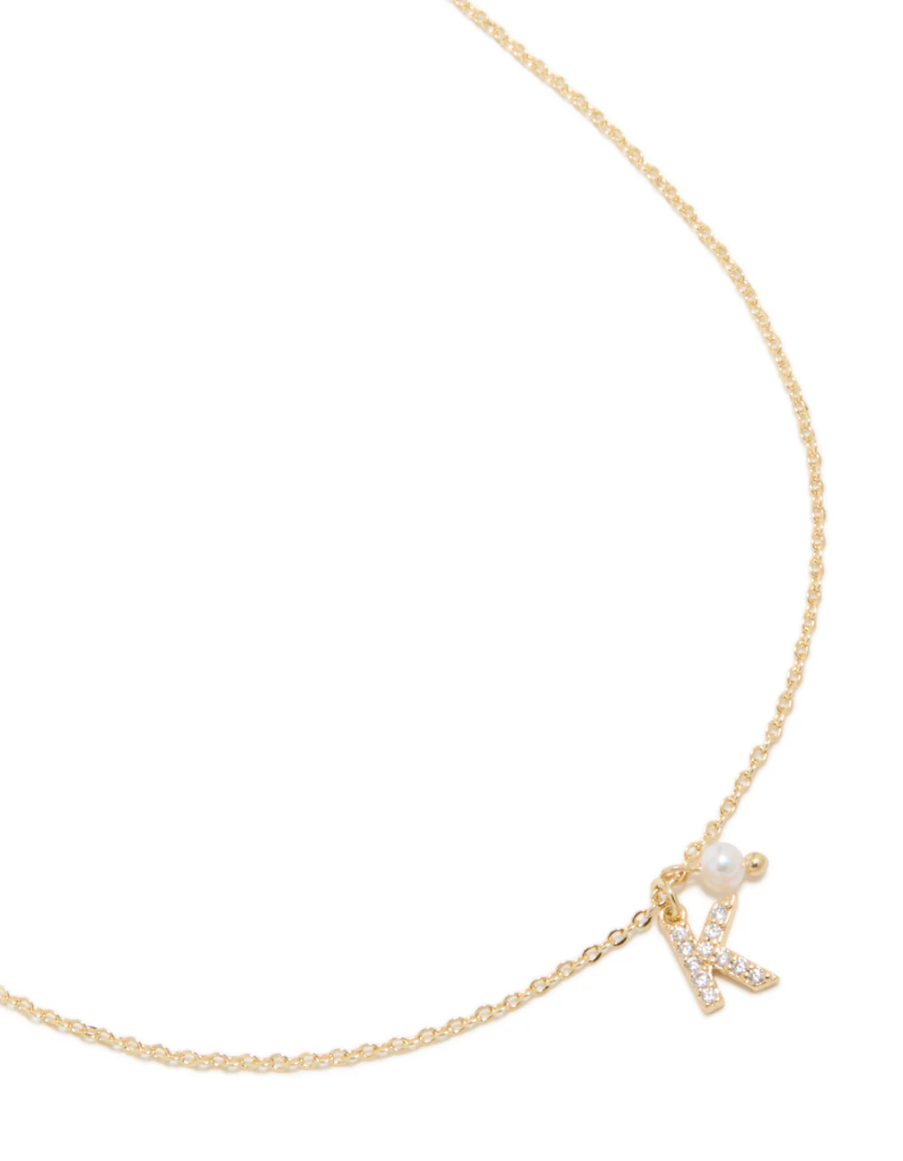 Gold Plated Cubic Zirconia & Pearl Letter K Necklace - Image 2