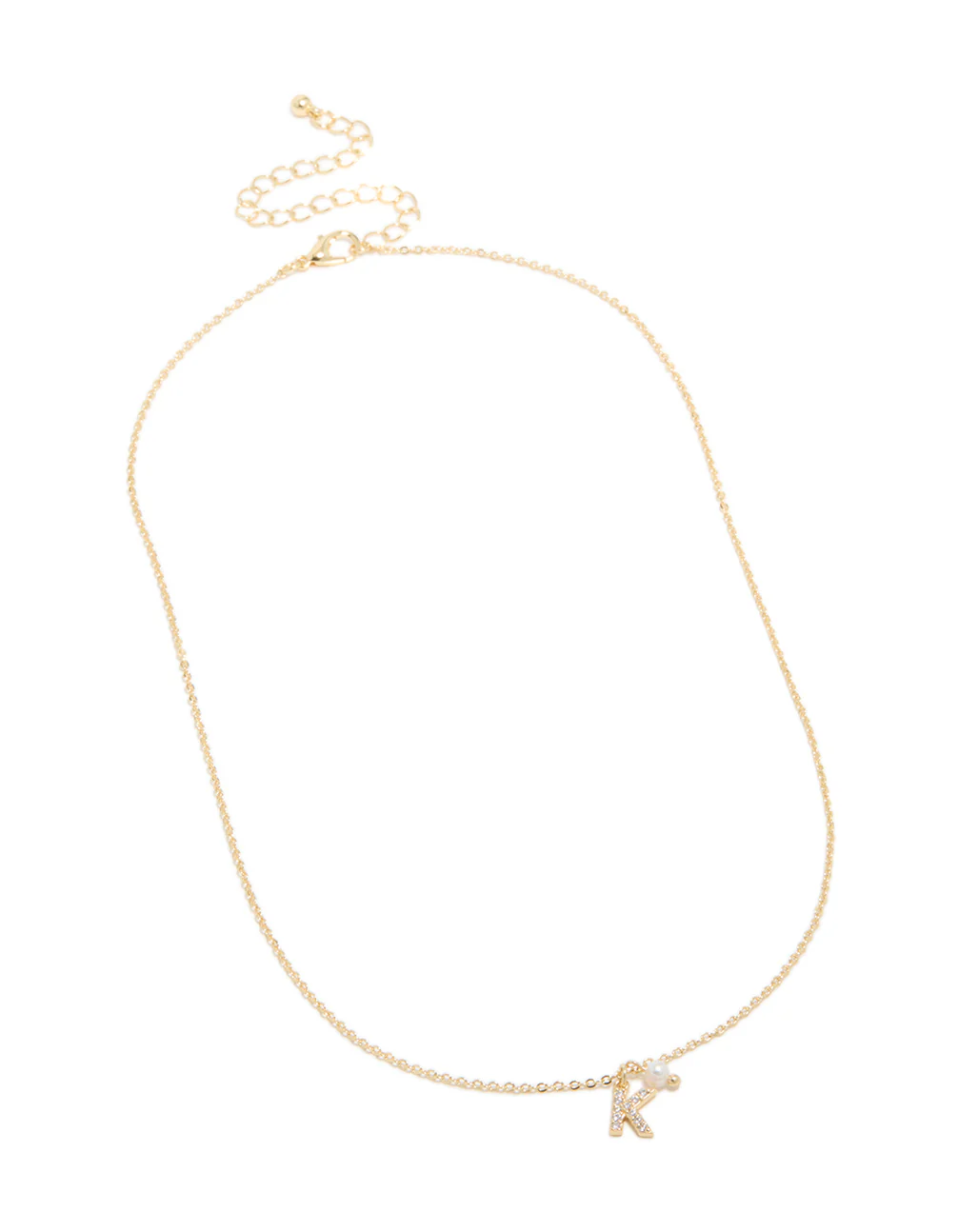 Gold Plated Cubic Zirconia & Pearl Letter K Necklace - Image 4
